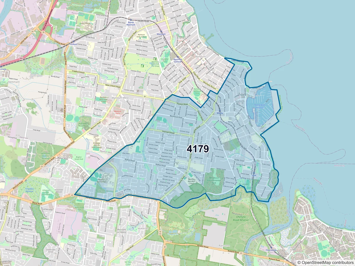 Map of postcode 4179 — Manly West, QLD, Australia
