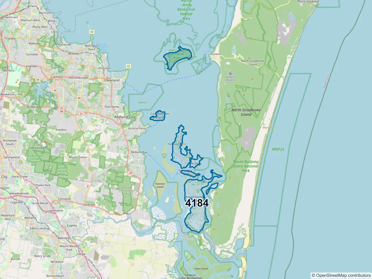 Map of postcode 4184 — Russell Island, QLD, Australia