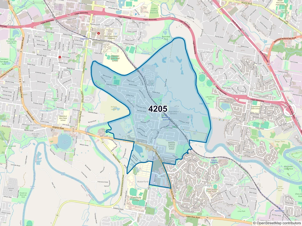 Map of postcode 4205 — Bethania, QLD, Australia