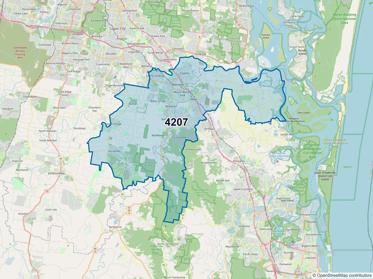 Map of postcode 4207 — Eagleby, QLD, Australia