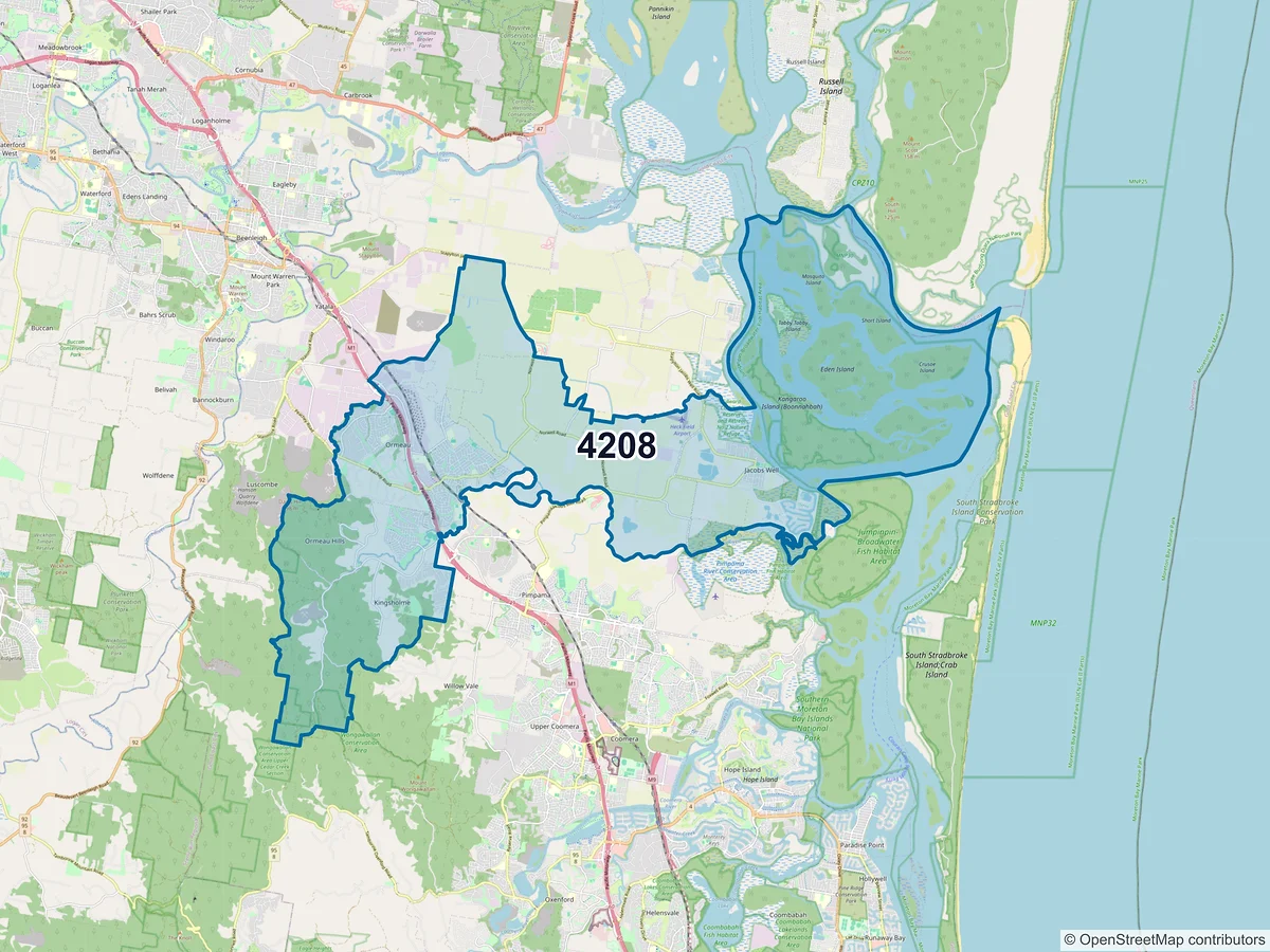 Map of postcode 4208 — Ormeau, QLD, Australia