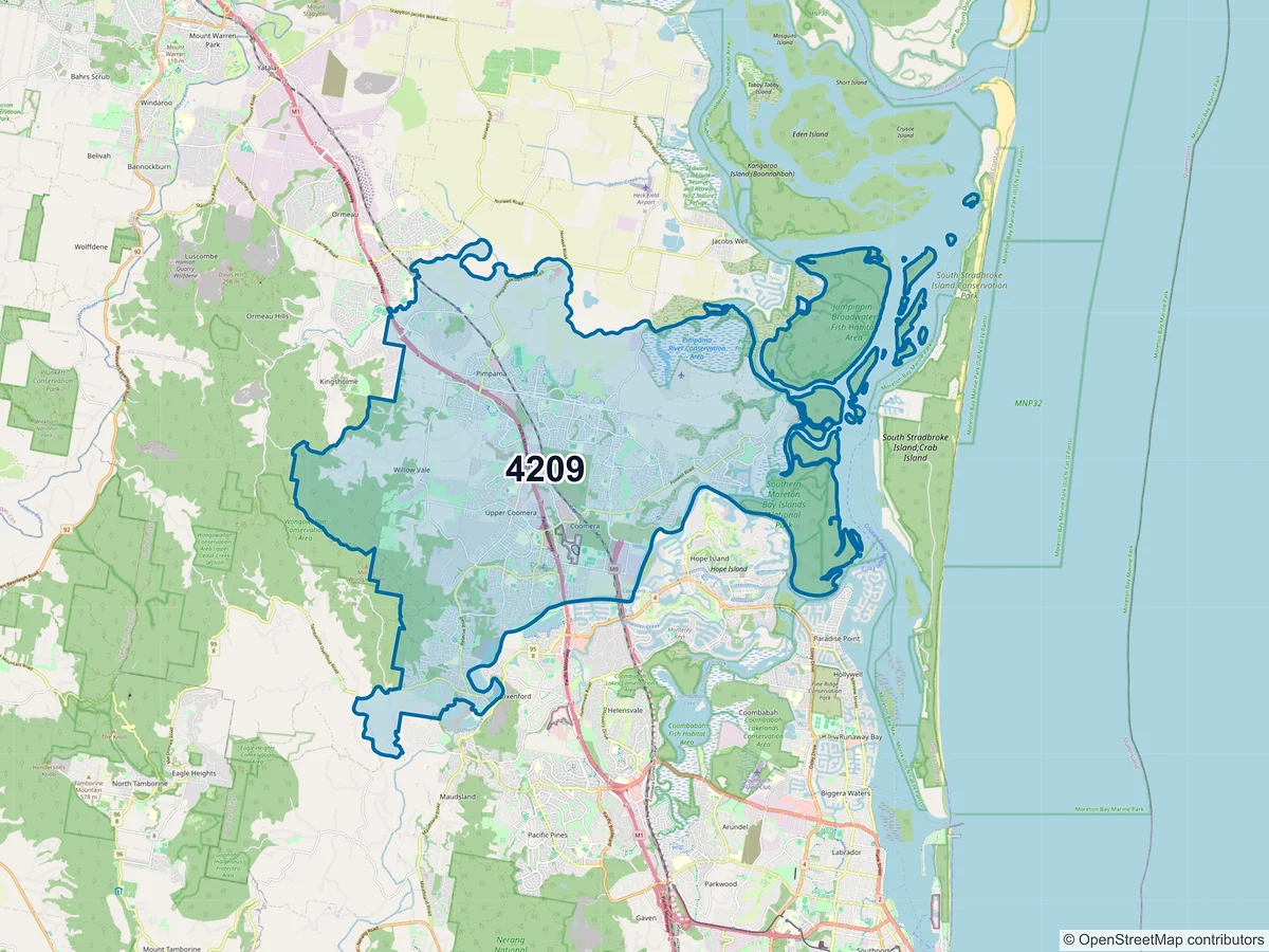Map of postcode 4209 — Pimpama, QLD, Australia