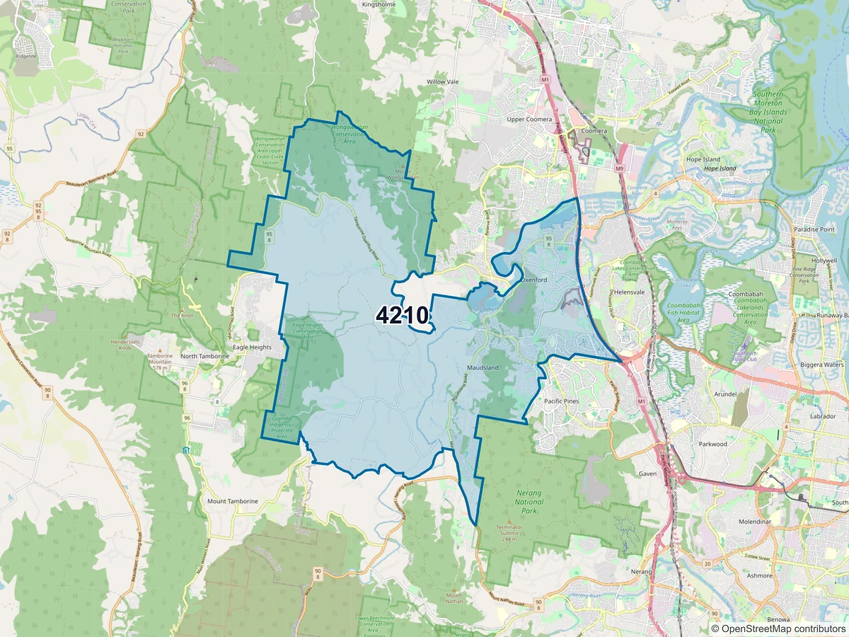 Map of postcode 4210 — Oxenford, QLD, Australia