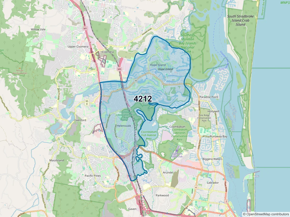Map of postcode 4212 — Hope Island, QLD, Australia