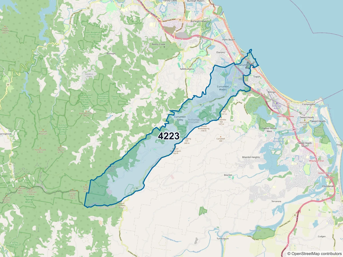 Map of postcode 4223 — Currumbin Waters, QLD, Australia