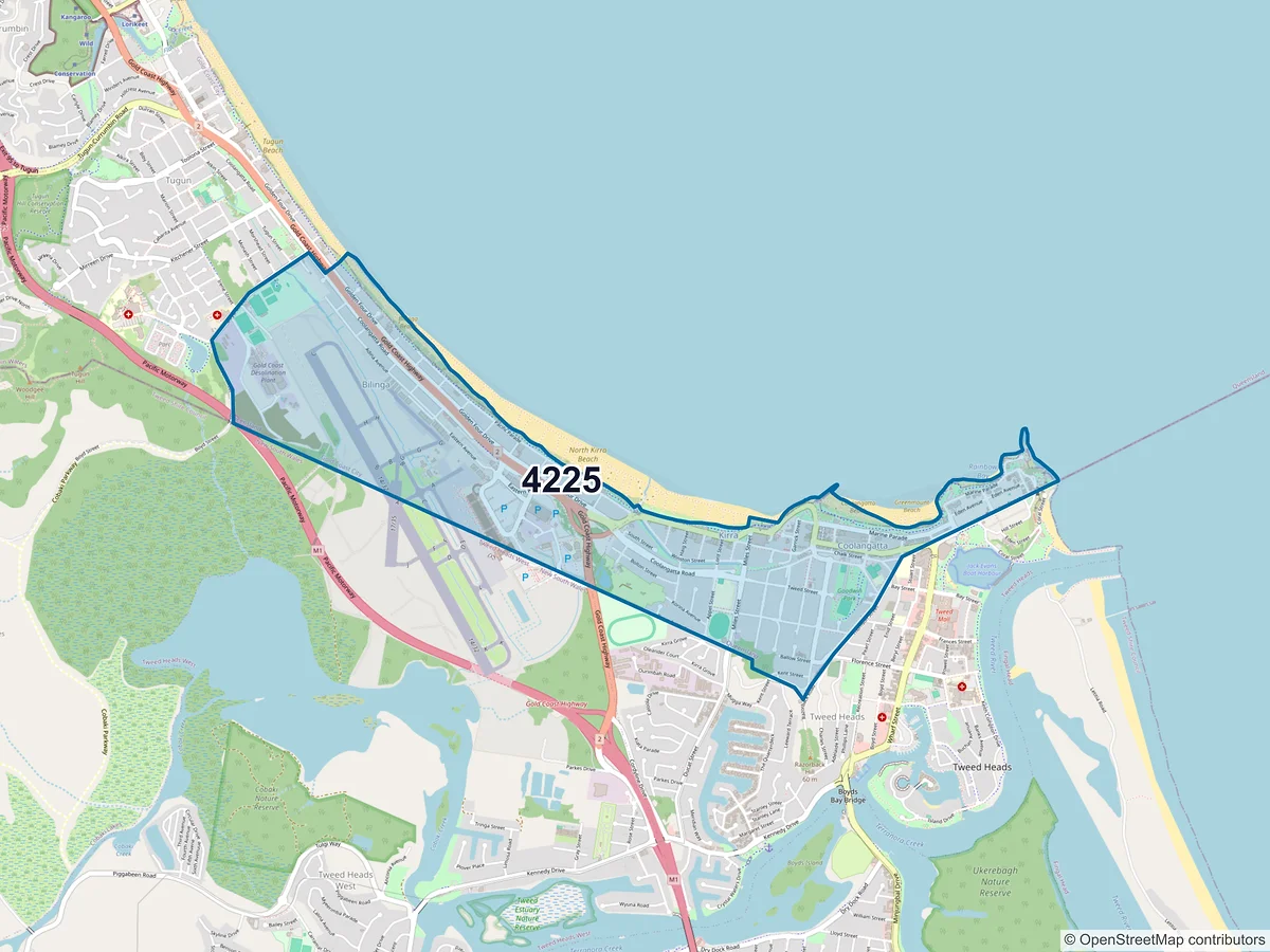 Map of postcode 4225 — Coolangatta, QLD, Australia