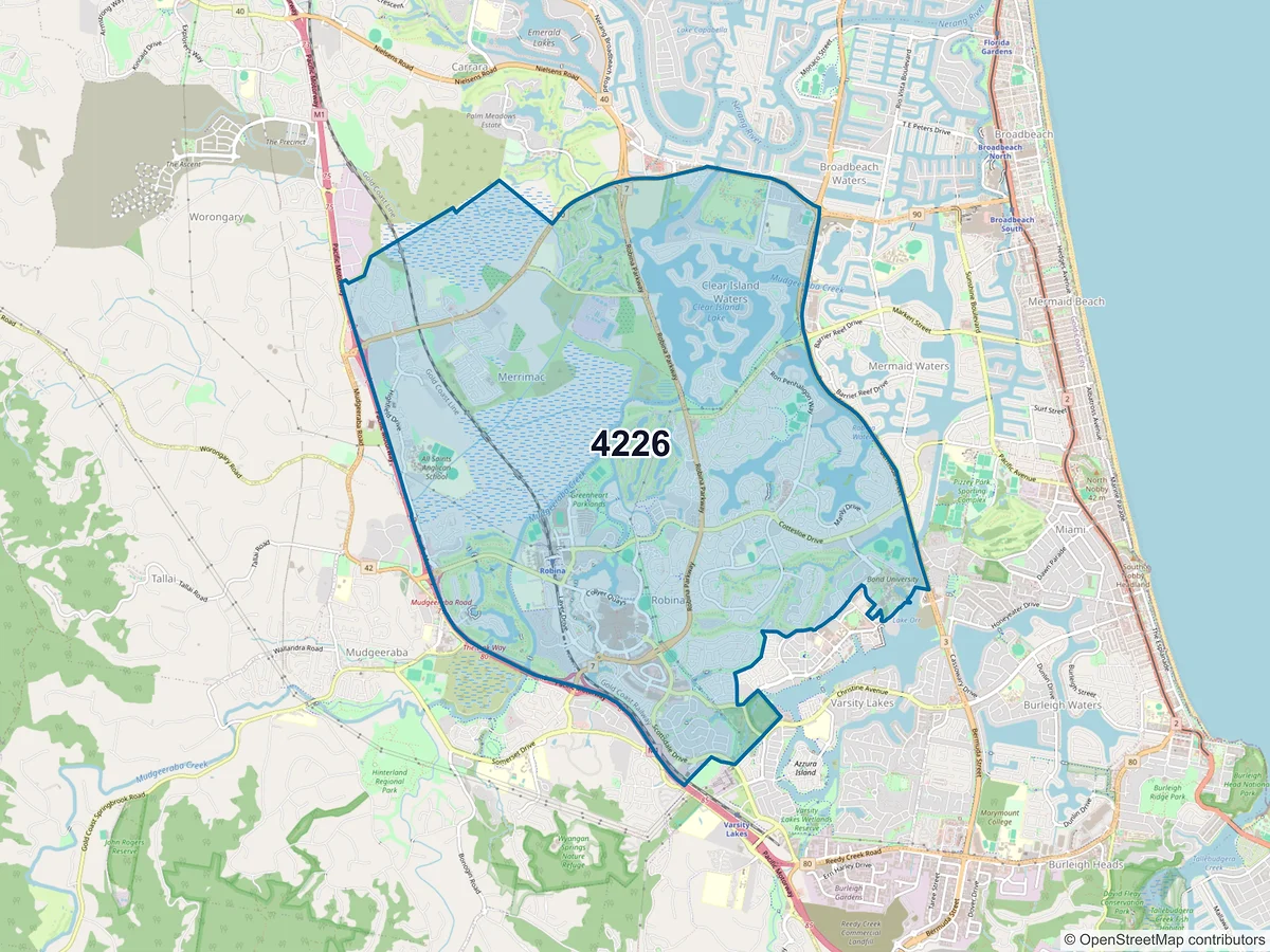 Map of postcode 4226 — Robina, QLD, Australia