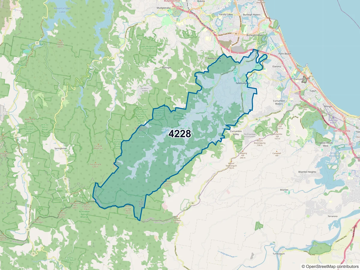 Map of postcode 4228 — Tallebudgera, QLD, Australia