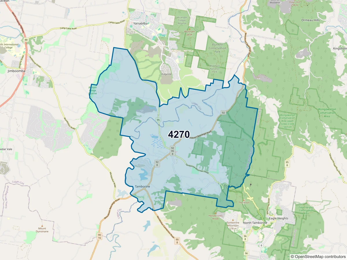 Map of postcode 4270 — Tamborine, QLD, Australia