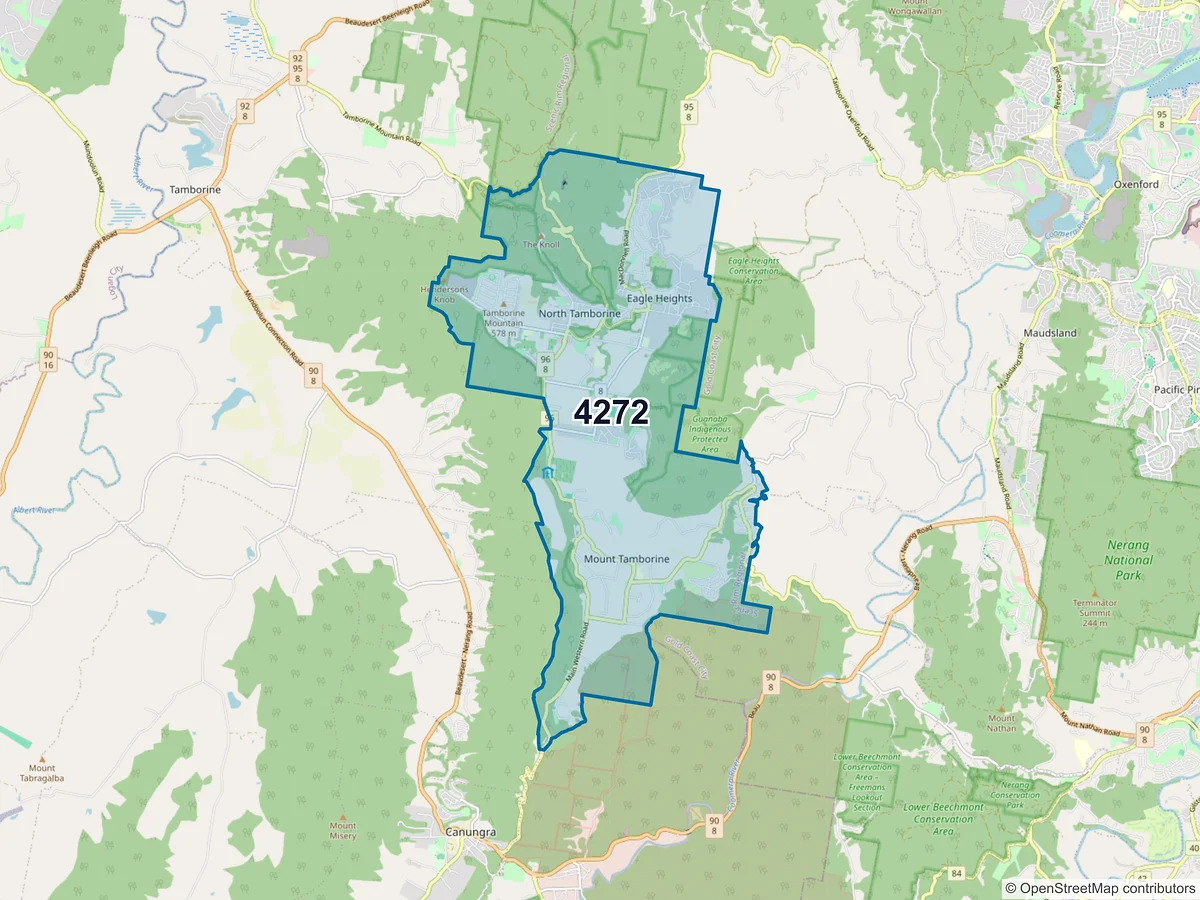 Map of postcode 4272 — Tamborine Mountain, QLD, Australia