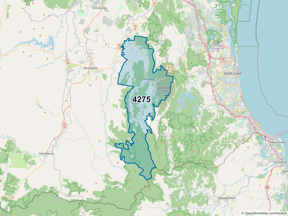 Map of postcode 4275 — Canungra, QLD, Australia