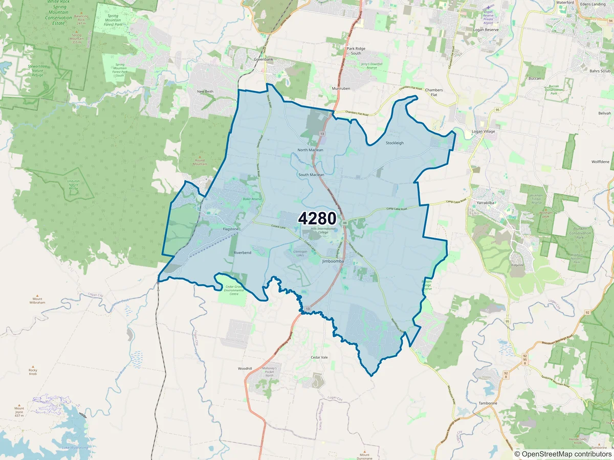 Map of postcode 4280 — Jimboomba, QLD, Australia