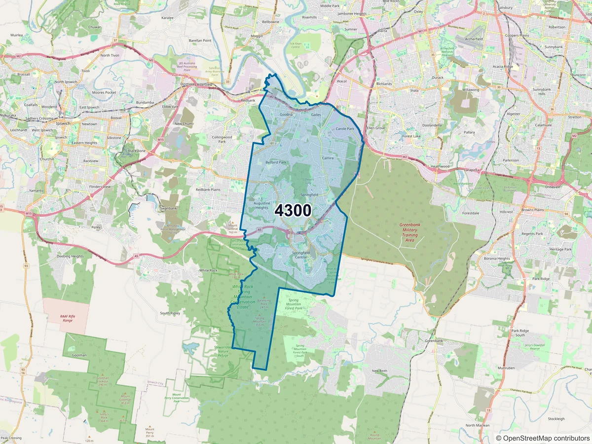 Map of postcode 4300 — Springfield Lakes, QLD, Australia