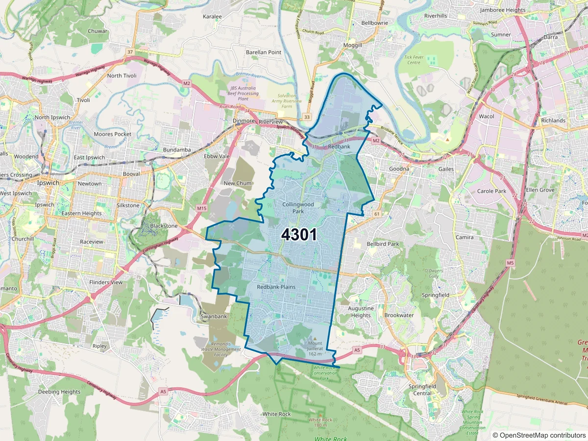 Map of postcode 4301 — Redbank Plains, QLD, Australia