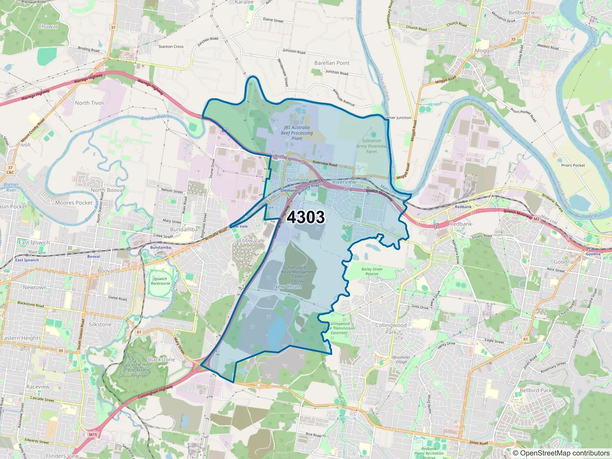 Map of postcode 4303 — Riverview, QLD, Australia