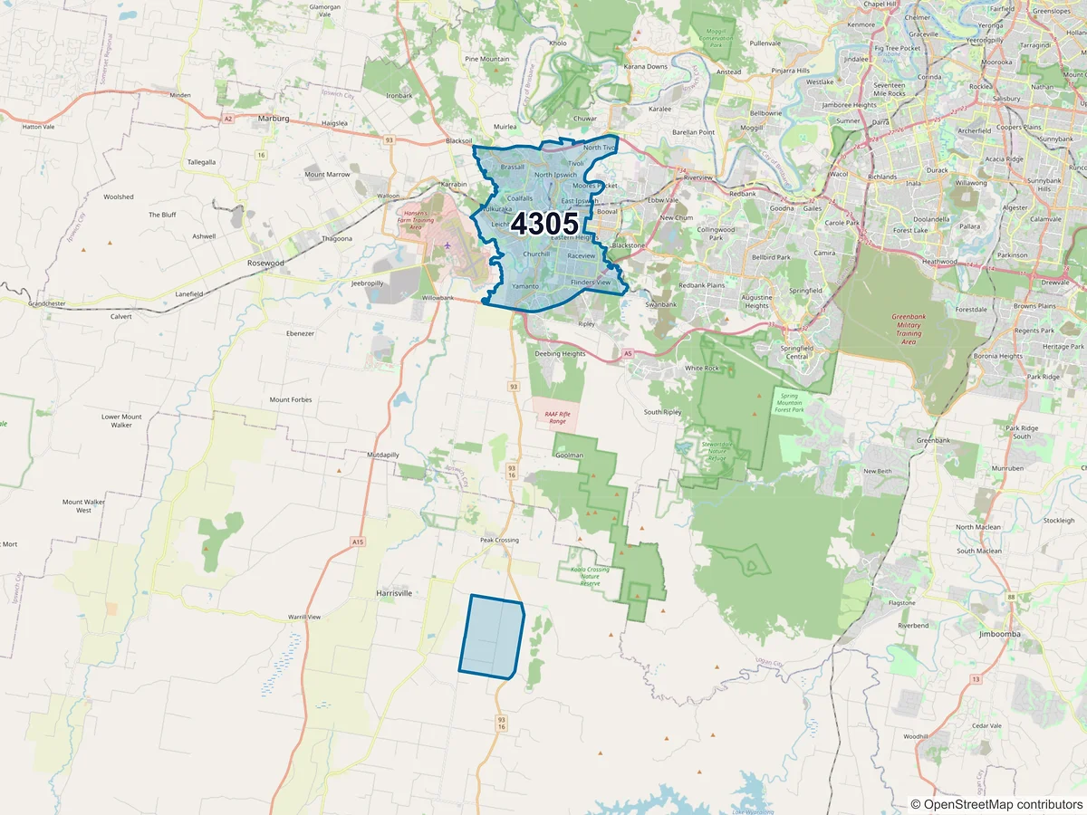 Map of postcode 4305 — Brassall, QLD, Australia
