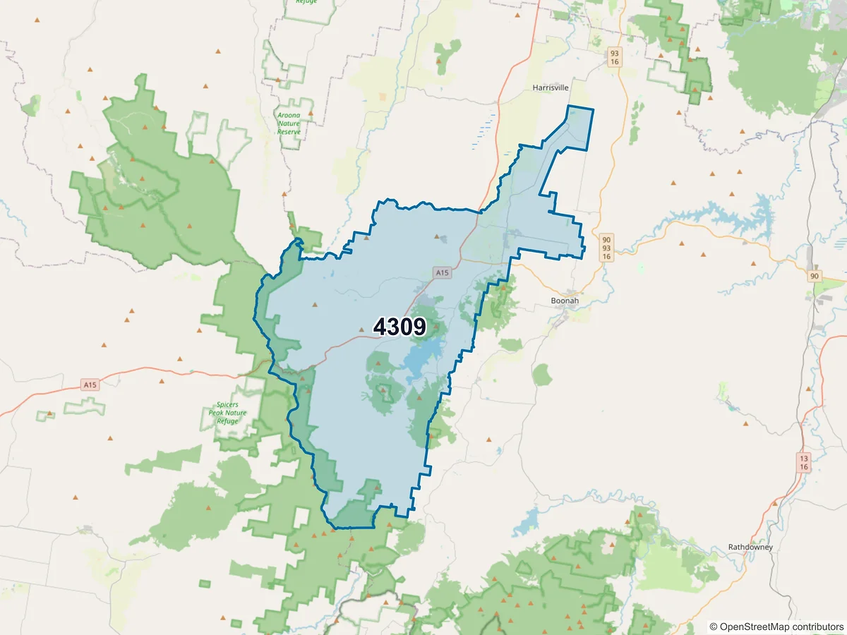 Map of postcode 4309 — Kalbar, QLD, Australia