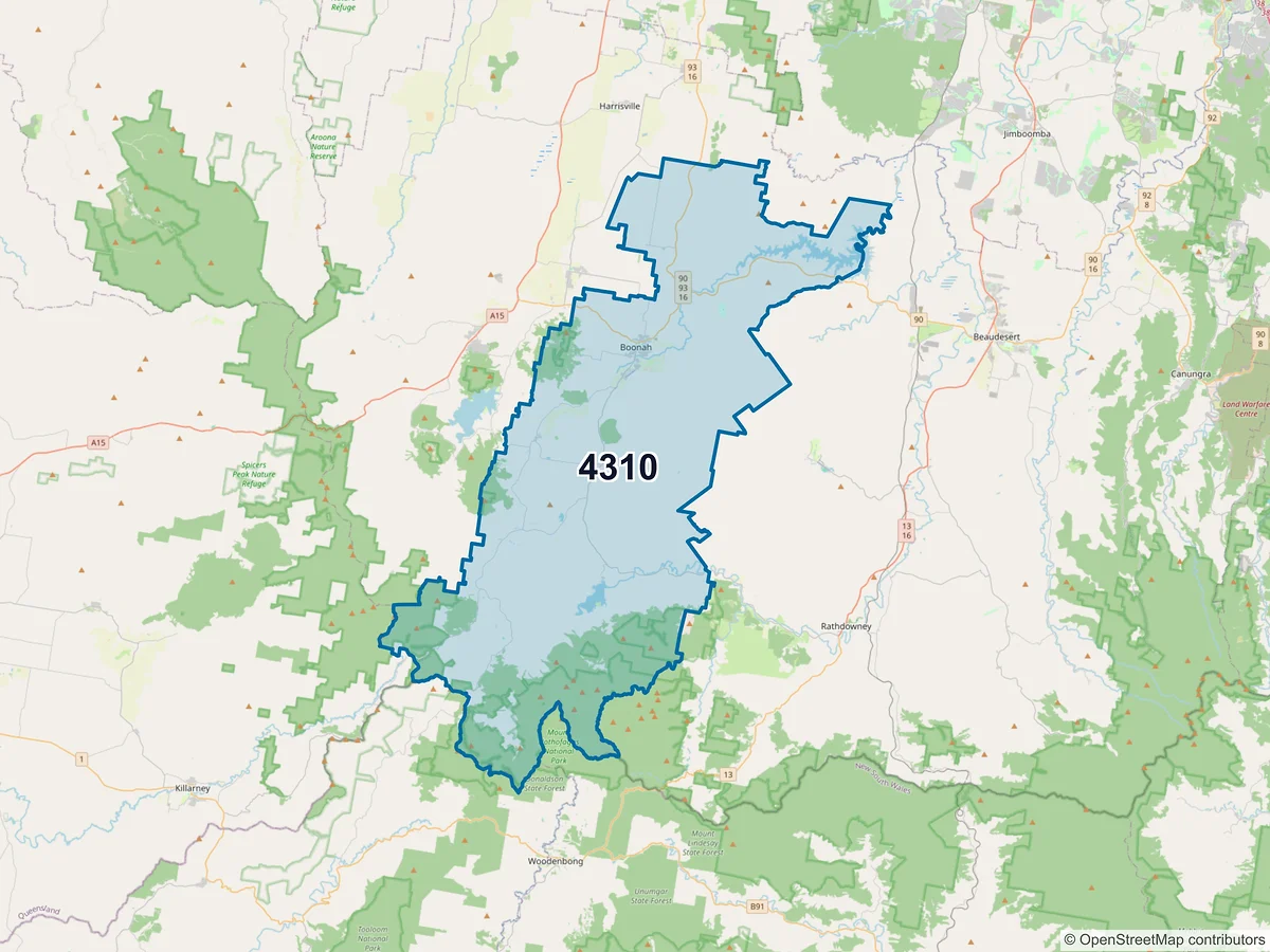 Map of postcode 4310 — Boonah, QLD, Australia