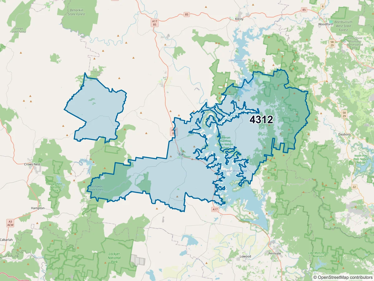 Map of postcode 4312 — Esk, QLD, Australia