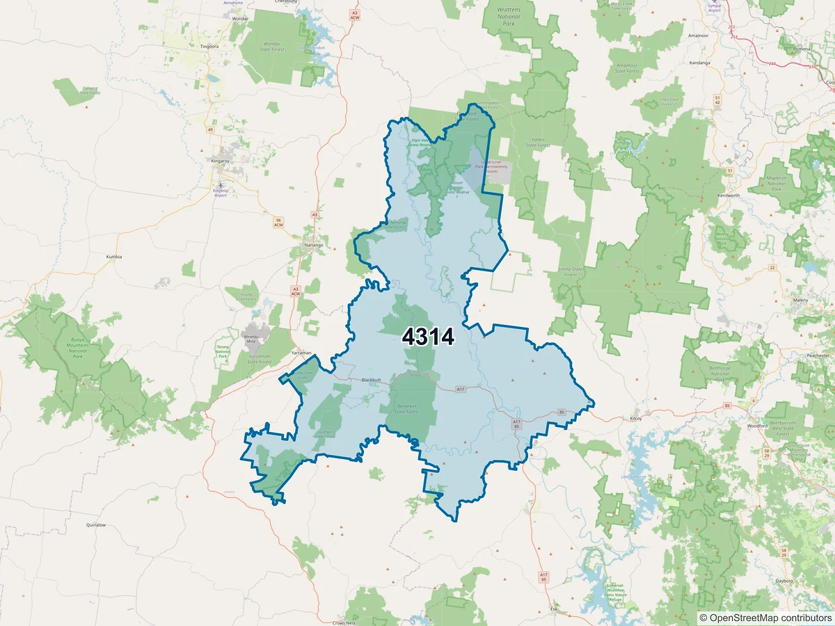 Map of postcode 4314 — Blackbutt, QLD, Australia