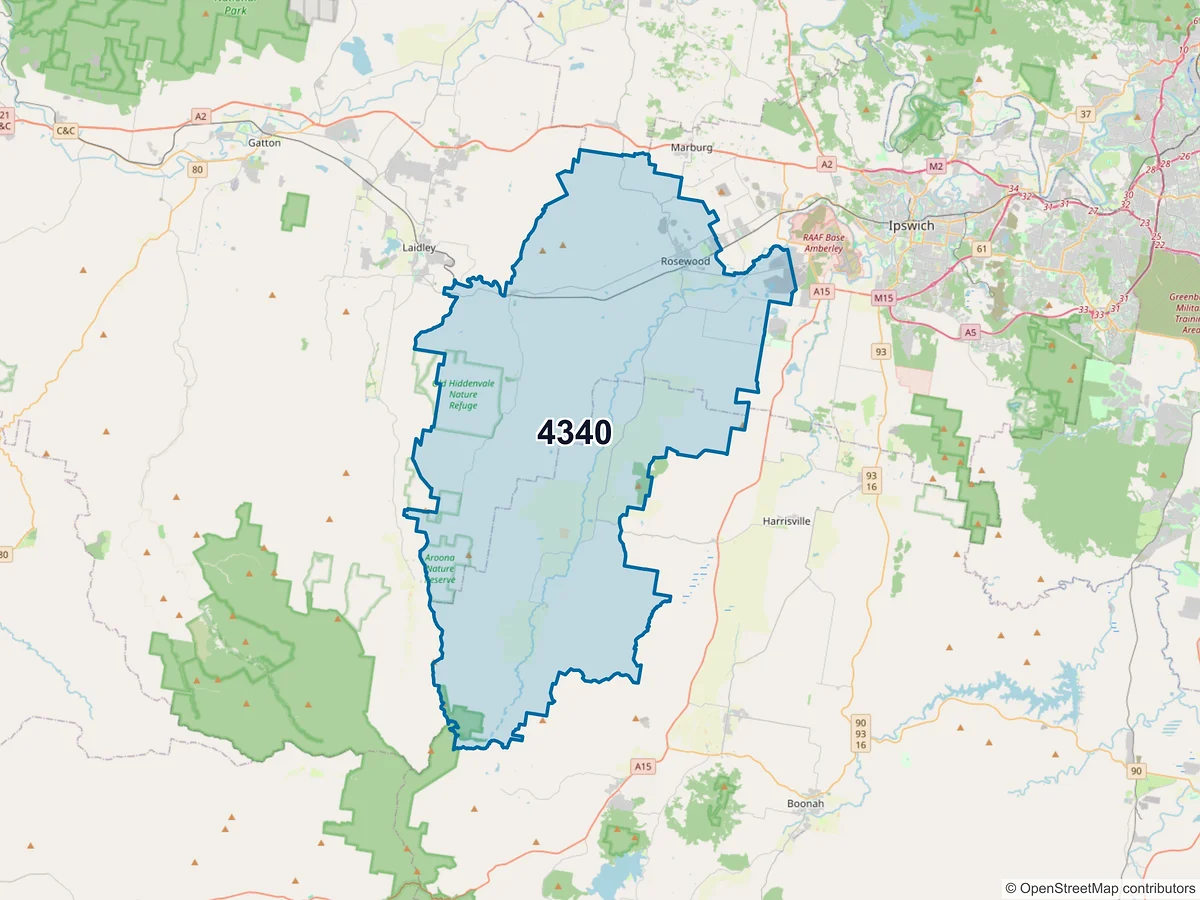 Map of postcode 4340 — Rosewood, QLD, Australia