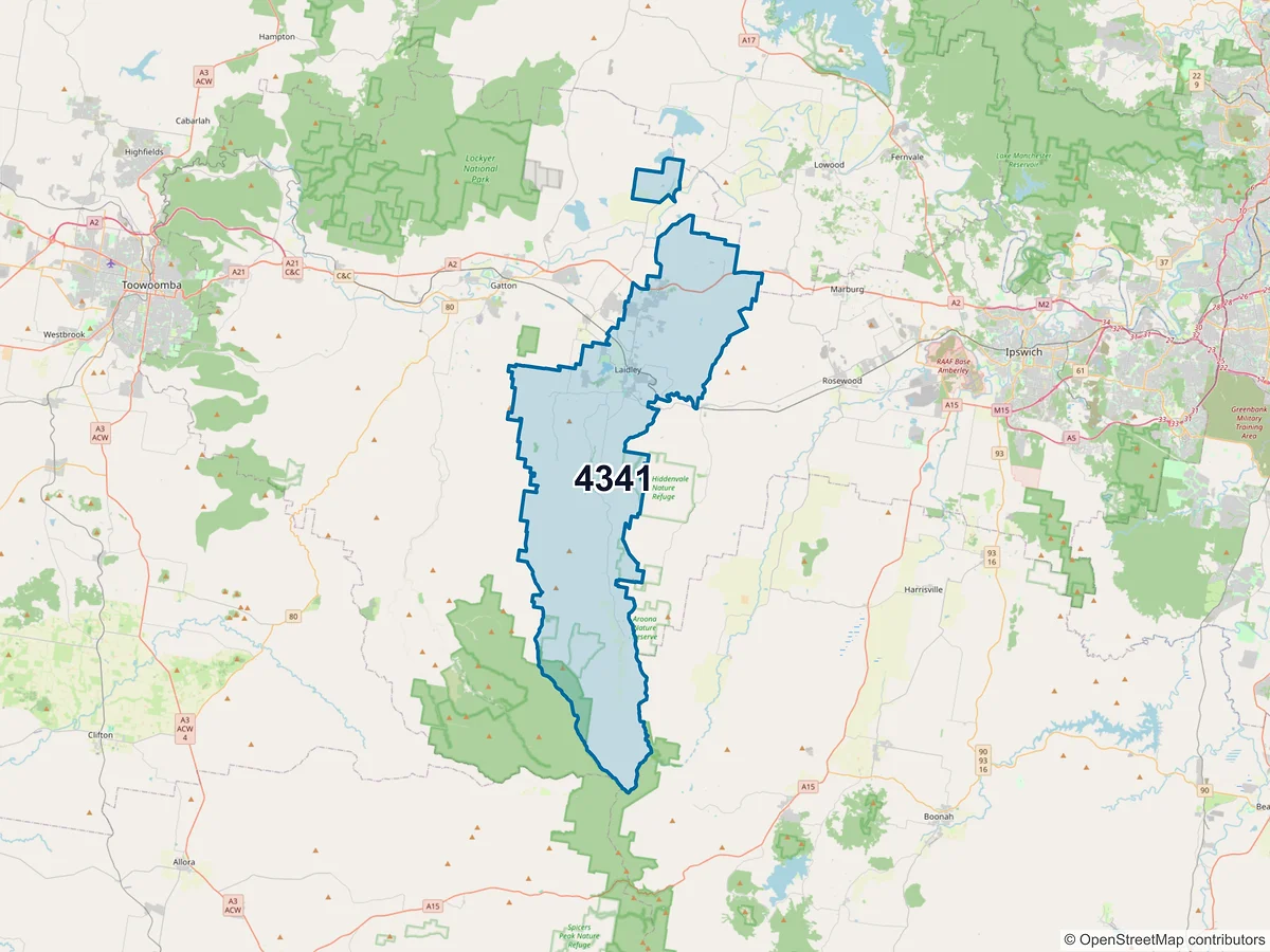 Map of postcode 4341 — Laidley, QLD, Australia
