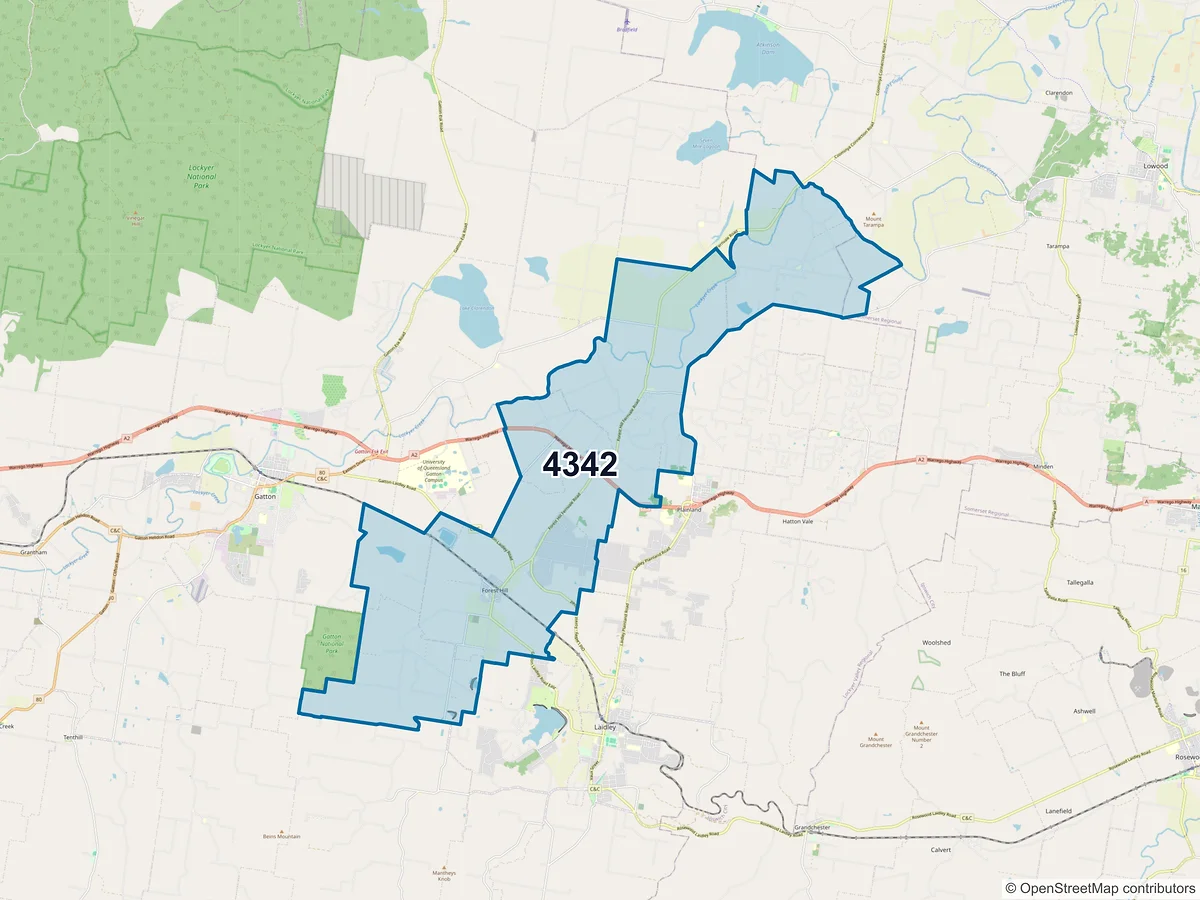 Map of postcode 4342 — Forest Hill, QLD, Australia