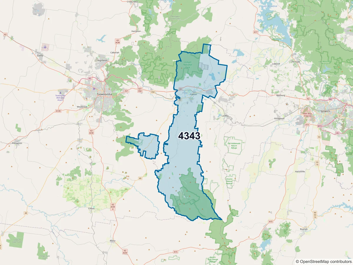 Map of postcode 4343 — Gatton, QLD, Australia