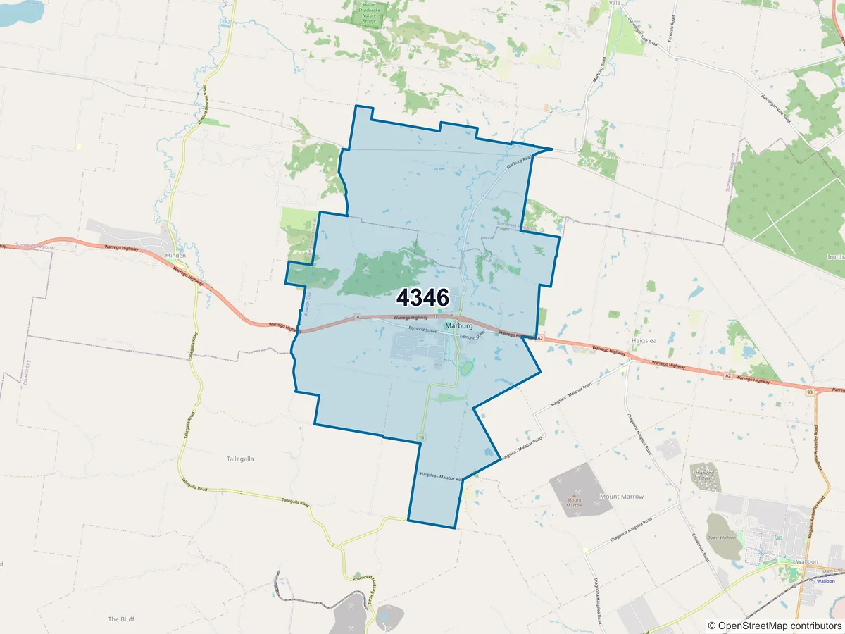 Map of postcode 4346 — Marburg, QLD, Australia