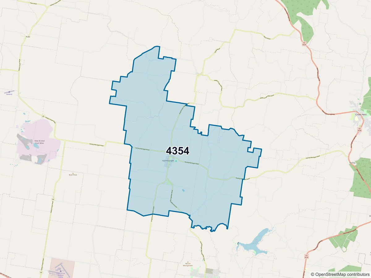 Map of postcode 4354 — Goombungee, QLD, Australia