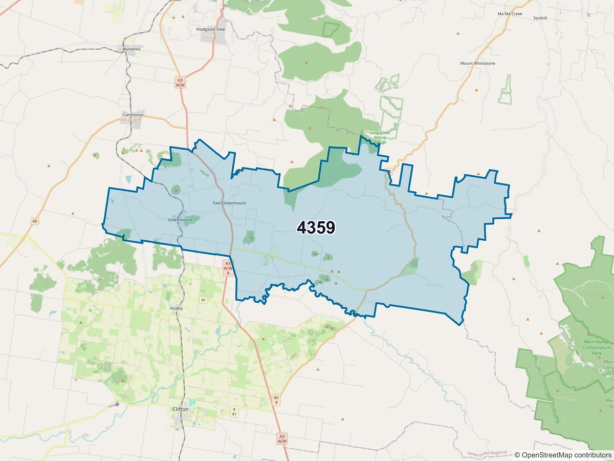 Map of postcode 4359 — Greenmount, QLD, Australia