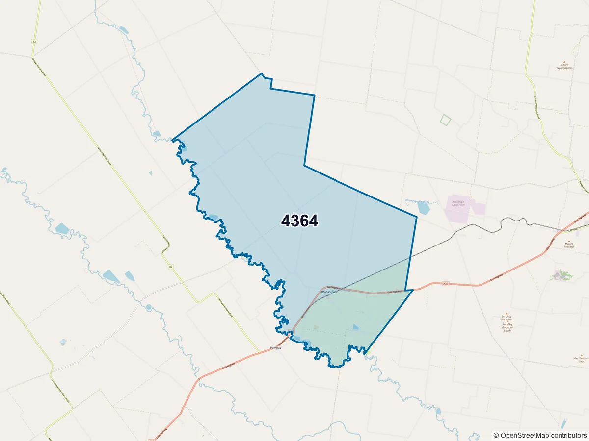 Map of postcode 4364 — Brookstead, QLD, Australia