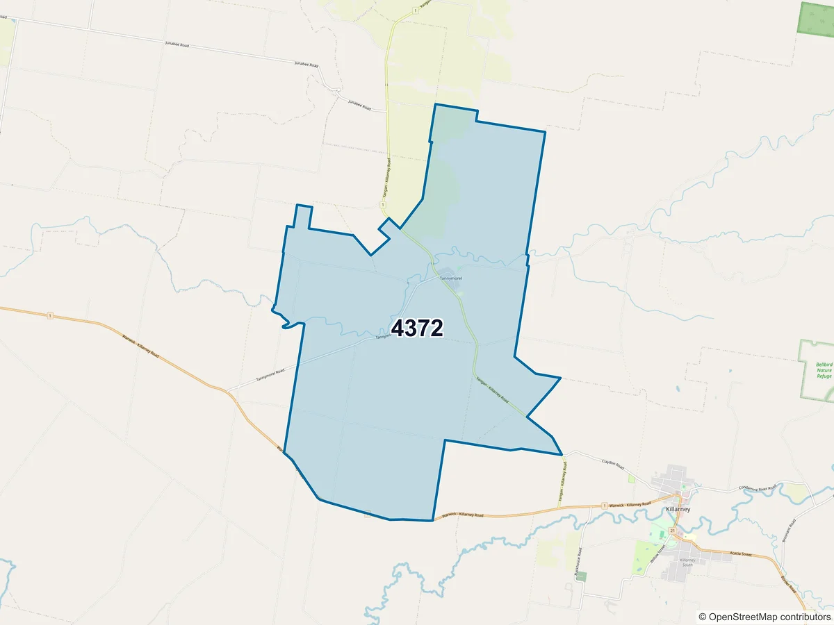 Map of postcode 4372 — Tannymorel, QLD, Australia
