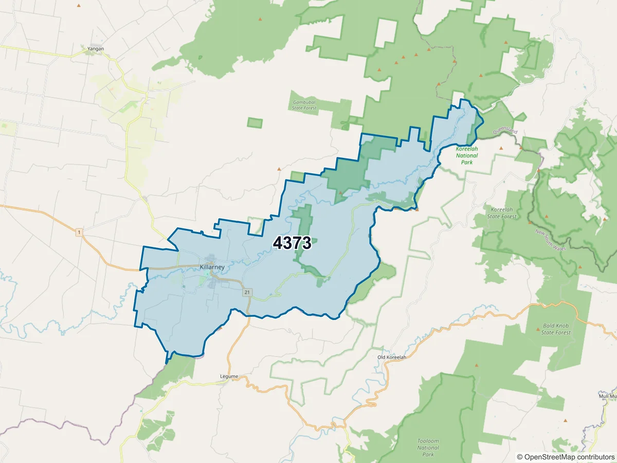 Map of postcode 4373 — Killarney, QLD, Australia