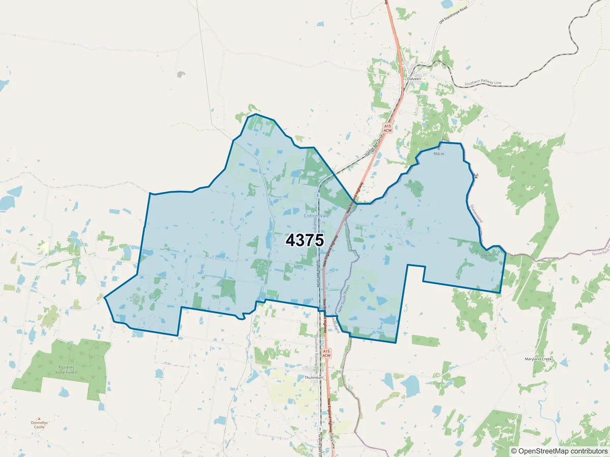 Map of postcode 4375 — Cottonvale, QLD, Australia