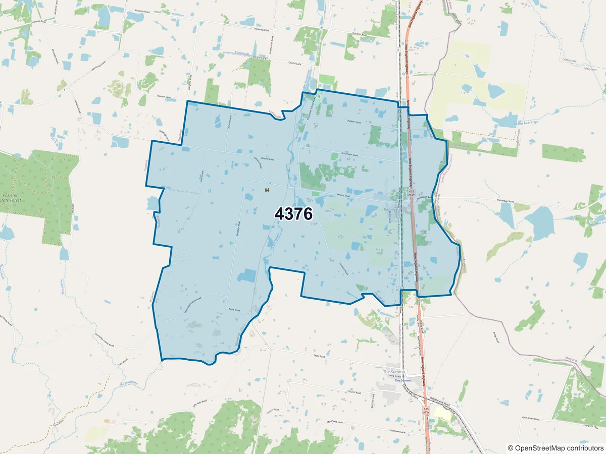 Map of postcode 4376 — Thulimbah, QLD, Australia