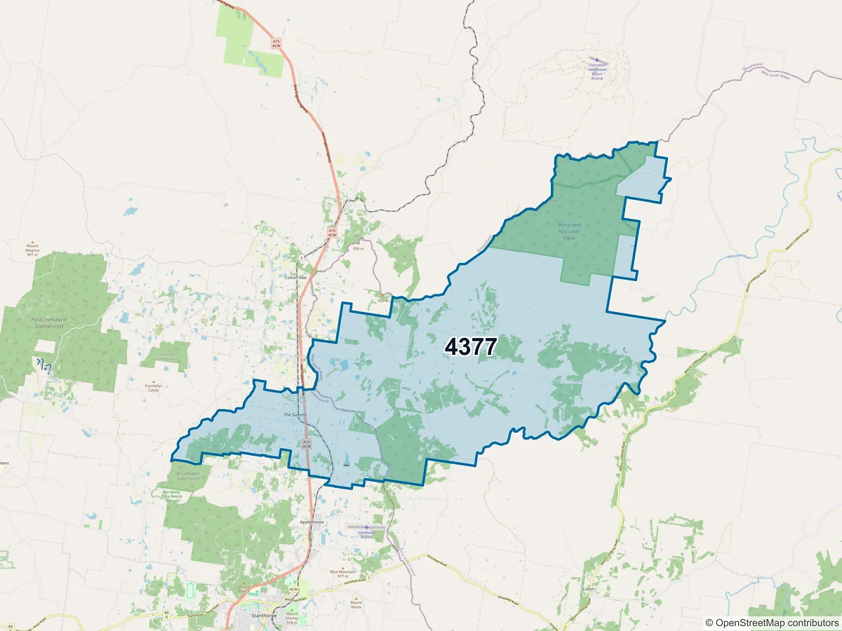Map of postcode 4377 — The Summit, QLD, Australia