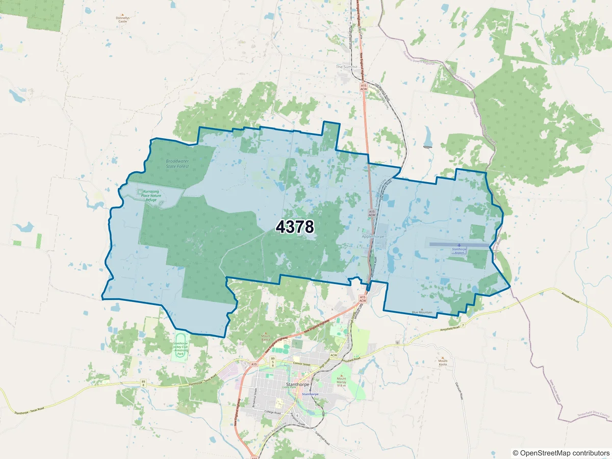 Map of postcode 4378 — Applethorpe, QLD, Australia