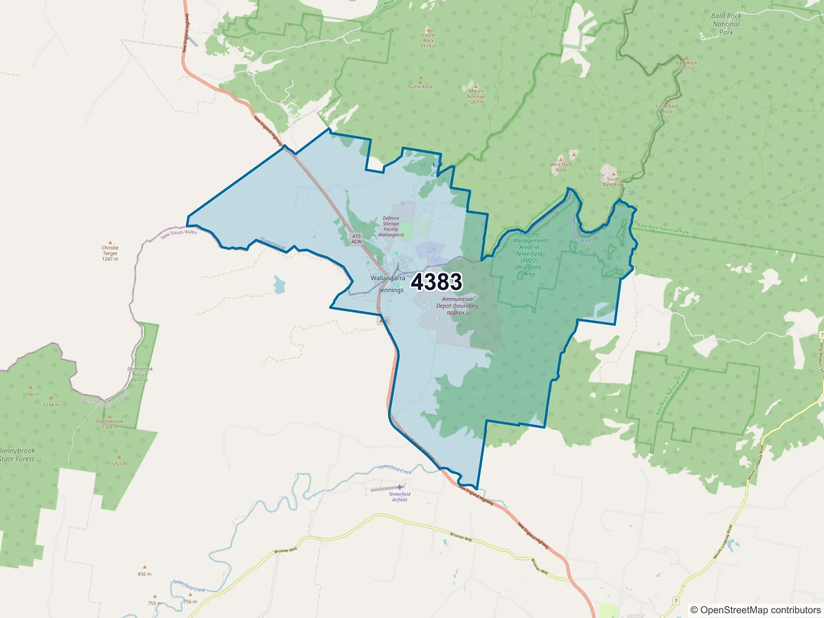 Map of postcode 4383 — Wallangarra, QLD, Australia