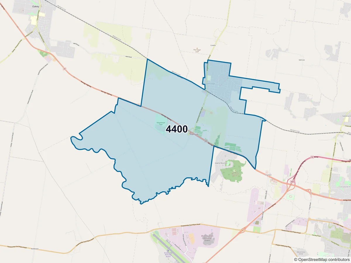 Map of postcode 4400 — Kingsthorpe, QLD, Australia