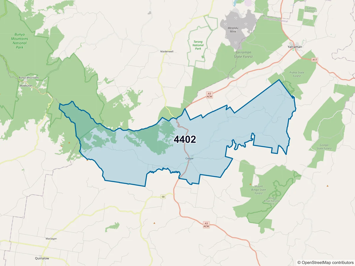 Map of postcode 4402 — Cooyar, QLD, Australia