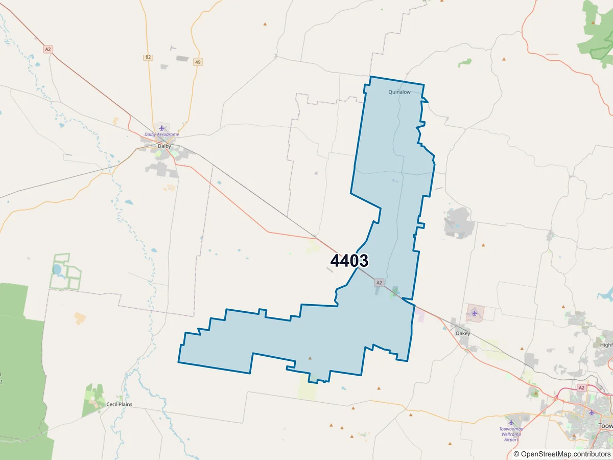 Map of postcode 4403 — Jondaryan, QLD, Australia