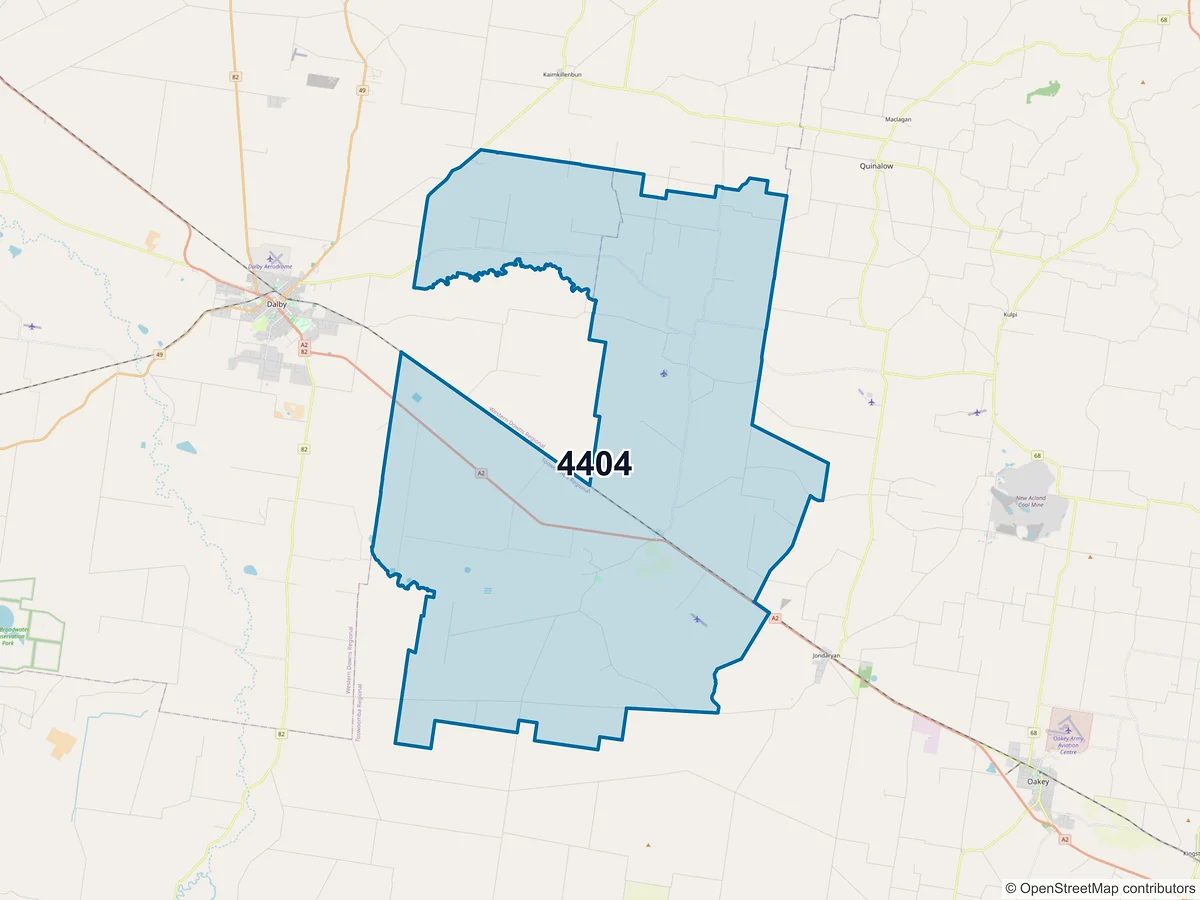 Map of postcode 4404 — Bowenville, QLD, Australia