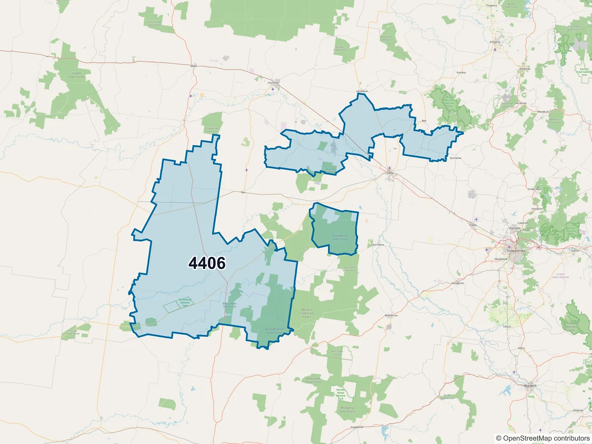 Map of postcode 4406 — Kogan, QLD, Australia