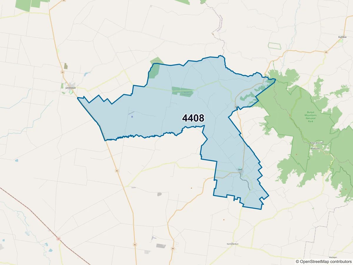 Map of postcode 4408 — Bell, QLD, Australia