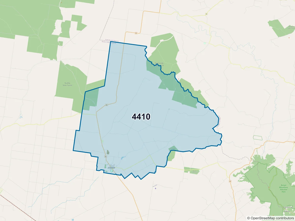 Map of postcode 4410 — Jandowae, QLD, Australia