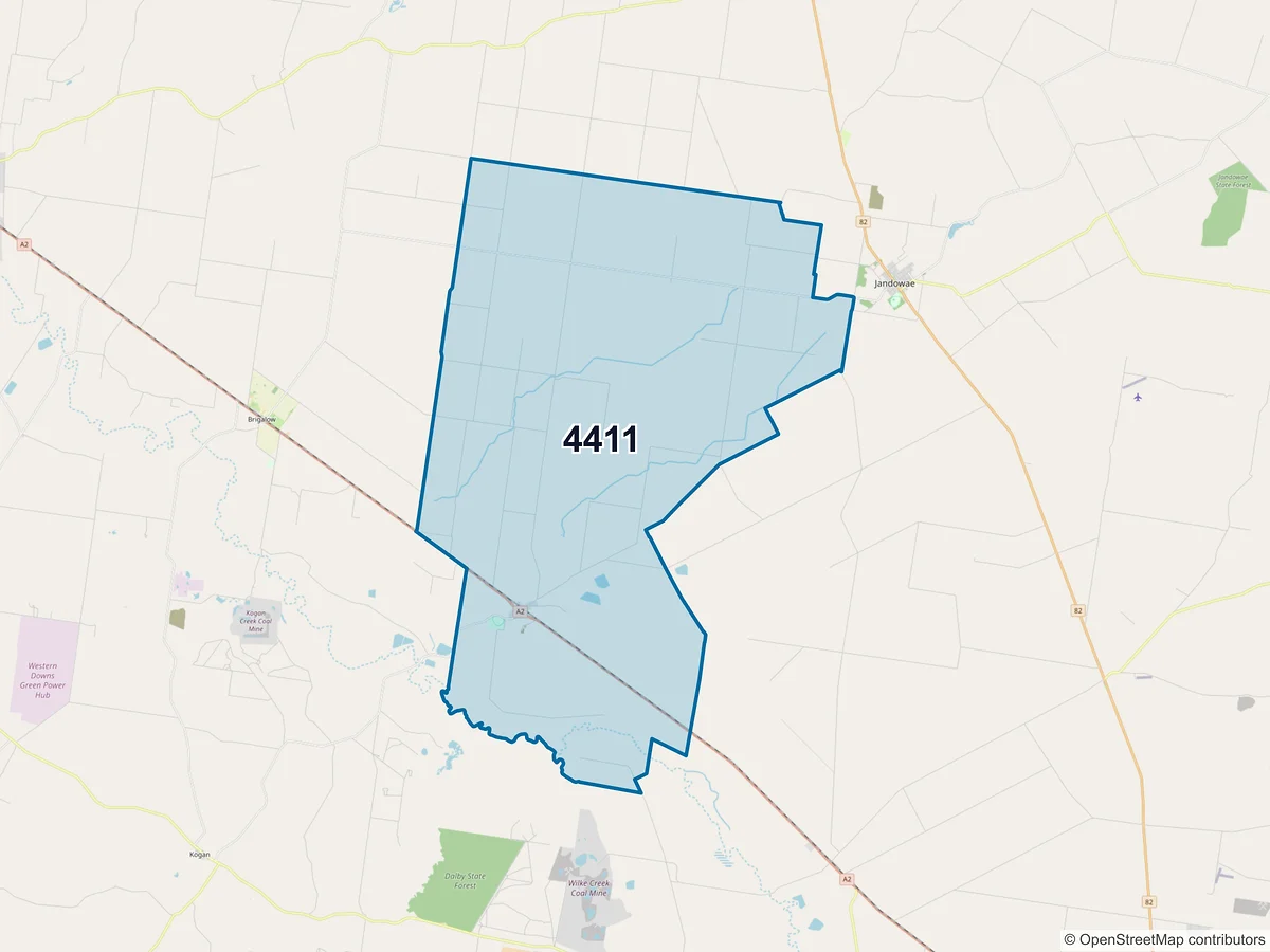 Map of postcode 4411 — Warra, QLD, Australia