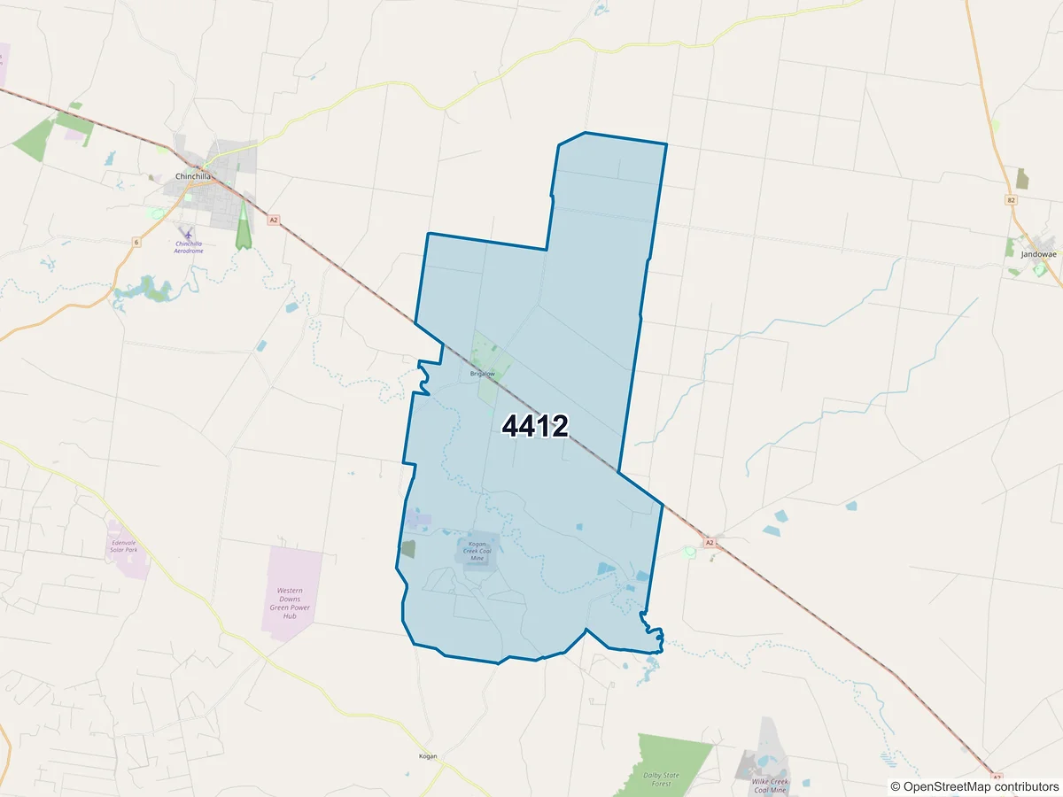 Map of postcode 4412 — Brigalow, QLD, Australia