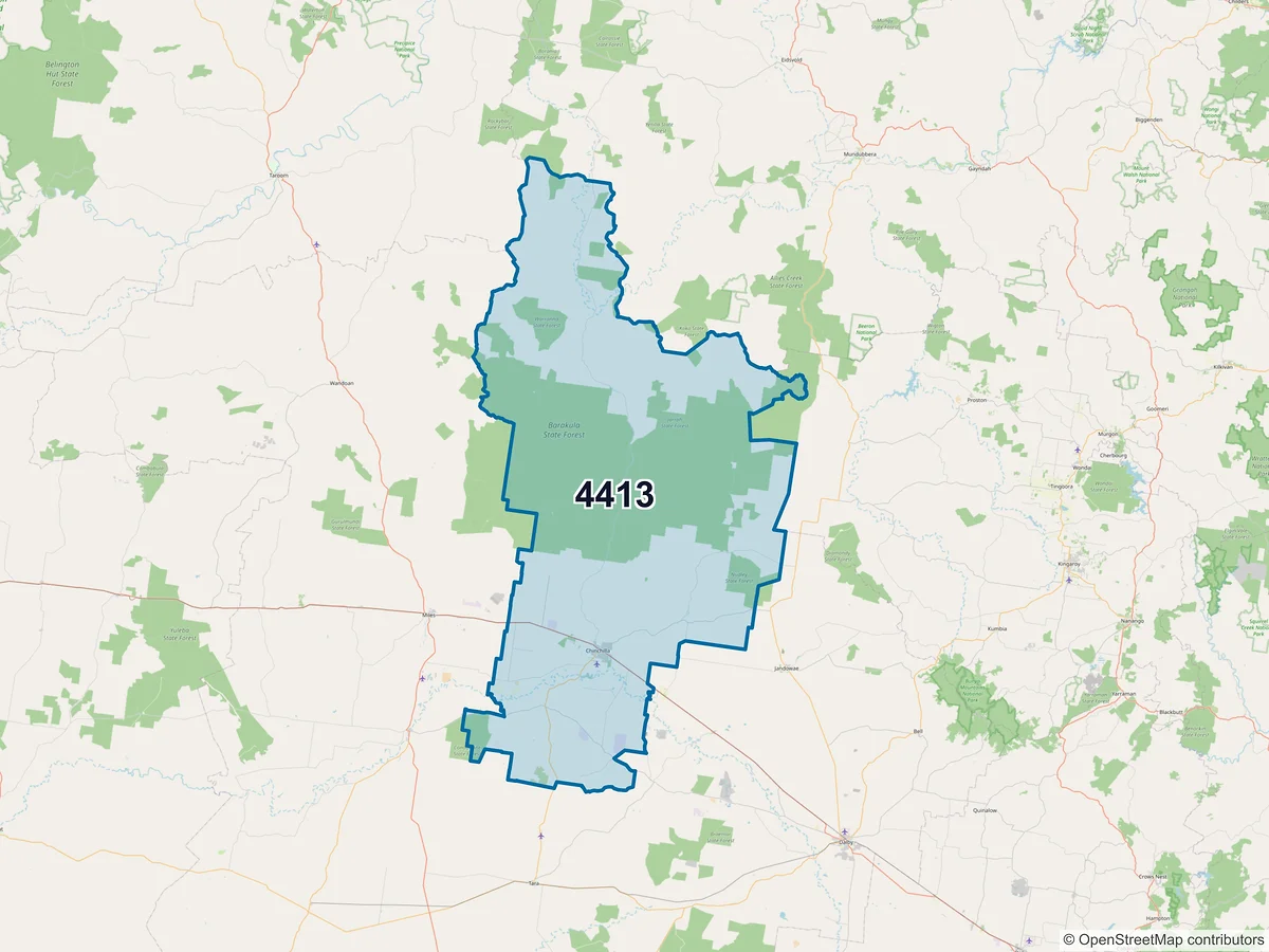 Map of postcode 4413 — Chinchilla, QLD, Australia