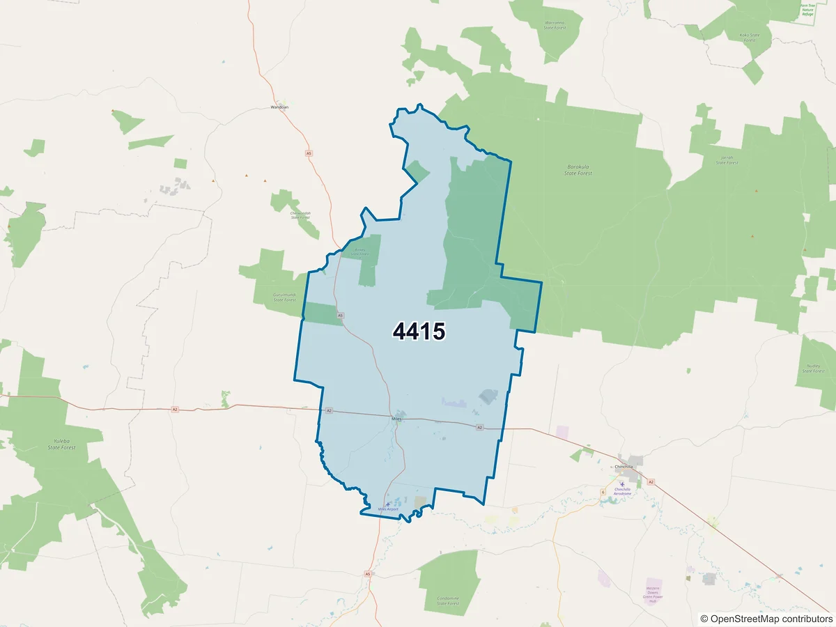 Map of postcode 4415 — Miles, QLD, Australia